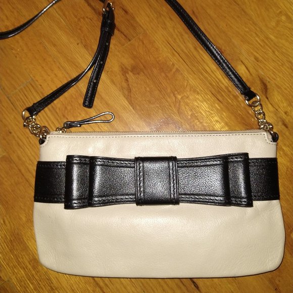 Kate Spade bow ribbon crossbody beige & black - Picture 1 of 6